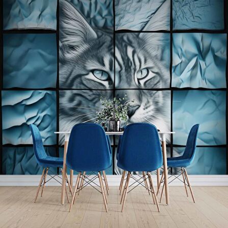 Turkuaz Kedi Temalı Duvar Kağıdı Baskı