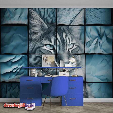 Turkuaz Kedi Temalı Duvar Kağıdı Baskı