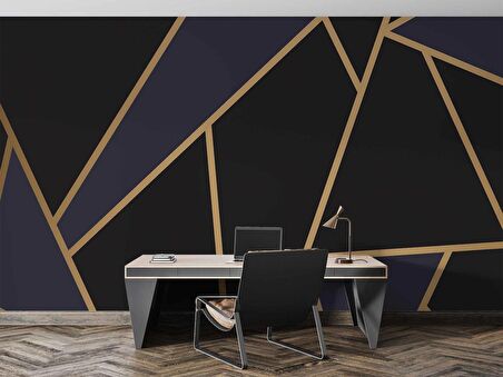 Gold,Siyah ve Lacivert Üçgen Desenli Duvar Kağıdı Baskı