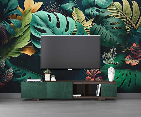 Yeşil Yaprak Desenli Duvar Kağıdı Baskı