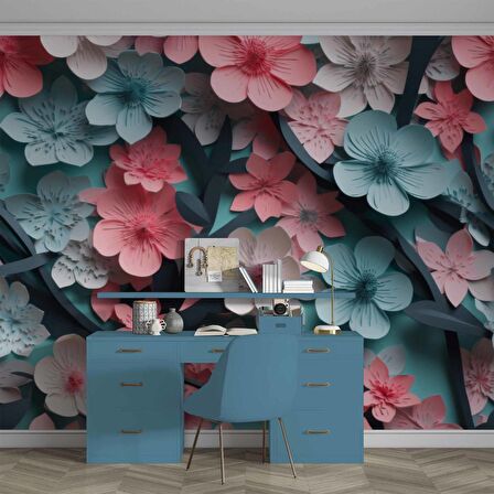 Renkli Çiçek Temalı Duvar Kağıdı Baskı
