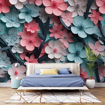 Renkli Çiçek Temalı Duvar Kağıdı Baskı