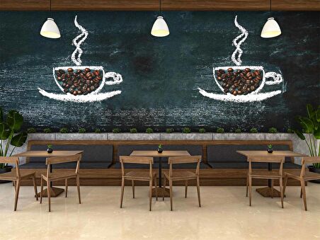 Kahve Bardağı Temalı Cafe Duvar Kağıdı Baskı