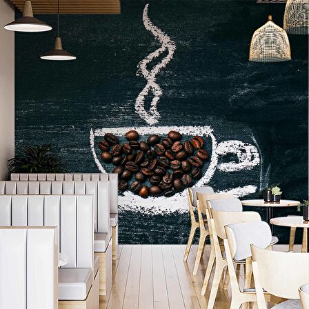 Kahve Bardağı Temalı Cafe Duvar Kağıdı Baskı