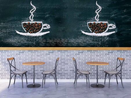 Kahve Bardağı Temalı Cafe Duvar Kağıdı Baskı