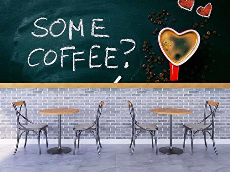 Kahve Bardağı ve Yazı Temalı Cafe Duvar Kağıdı Baskı