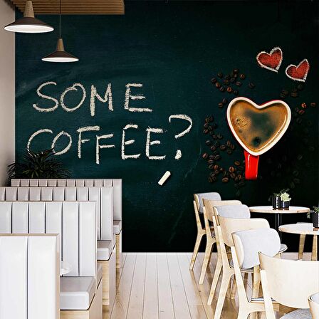 Kahve Bardağı ve Yazı Temalı Cafe Duvar Kağıdı Baskı