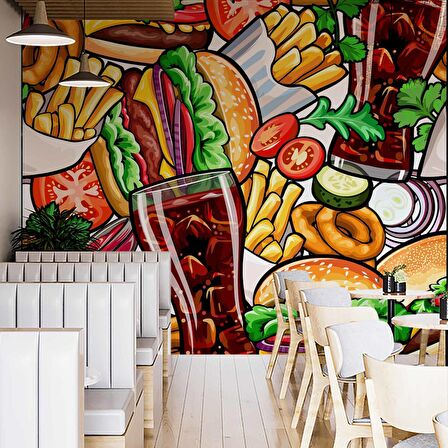 Fast-Food Temalı Cafe Duvar Kağıdı Baskı