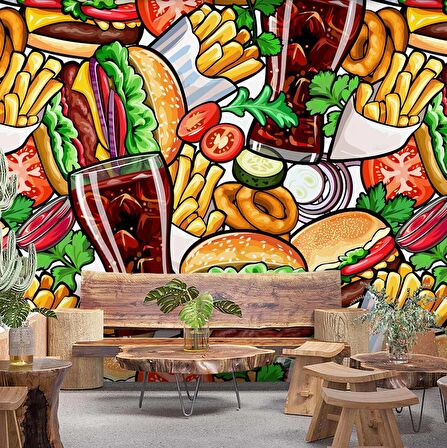 Fast-Food Temalı Cafe Duvar Kağıdı Baskı
