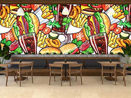 Fast-Food Temalı Cafe Duvar Kağıdı Baskı