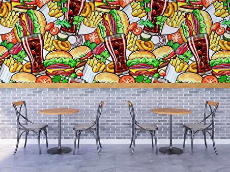 Fast-Food Temalı Cafe Duvar Kağıdı Baskı