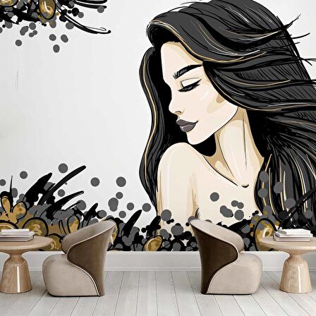 Kadın Desenli Kuaför Duvar Kağıdı Baskı