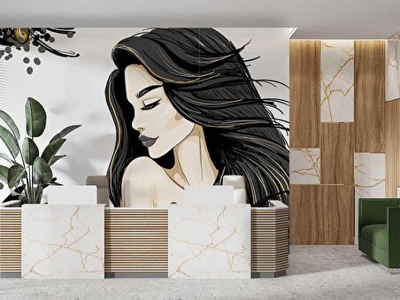 Kadın Desenli Kuaför Duvar Kağıdı Baskı