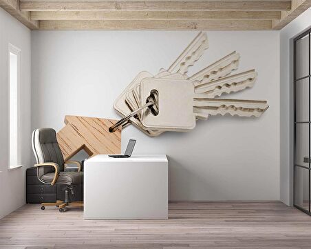 Ev Ve Anahtar Temalı Duvar Kağıdı Baskı