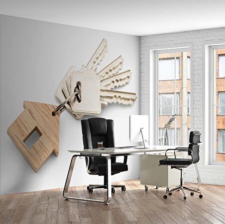 Ev Ve Anahtar Temalı Duvar Kağıdı Baskı