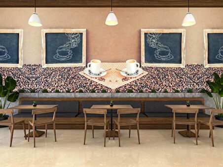 Kahve Bardağı Ve Çekirdeği Temalı Cafe Duvar Kağıdı Baskı