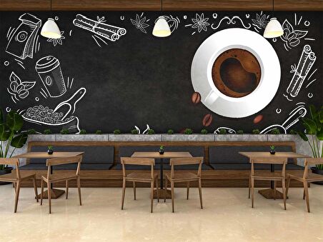 Kahve Desenli Cafe Duvar Kağıdı Baskı