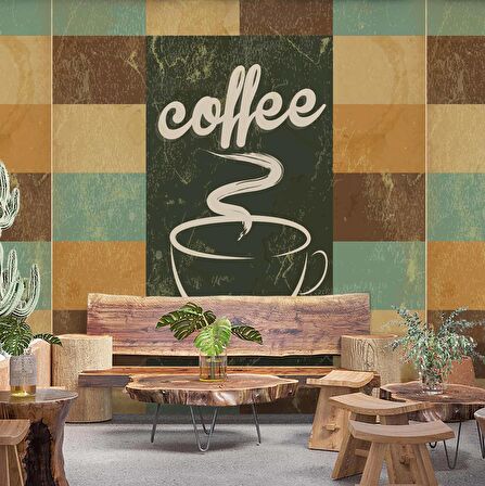 Kahve Temalı Ve Yazılı Cafe Duvar Kağıdı Baskı