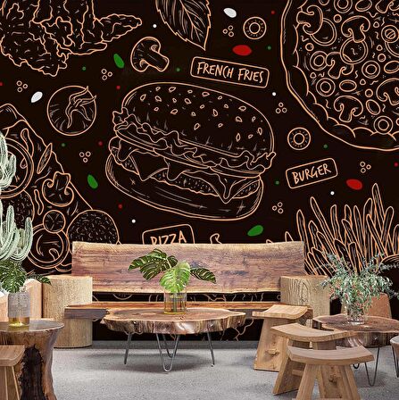 Hamburger Temalı Cafe Duvar Kağıdı Baskı
