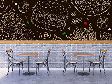 Hamburger Temalı Cafe Duvar Kağıdı Baskı