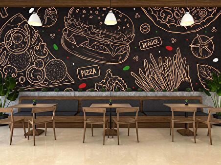 Hamburger Temalı Cafe Duvar Kağıdı Baskı