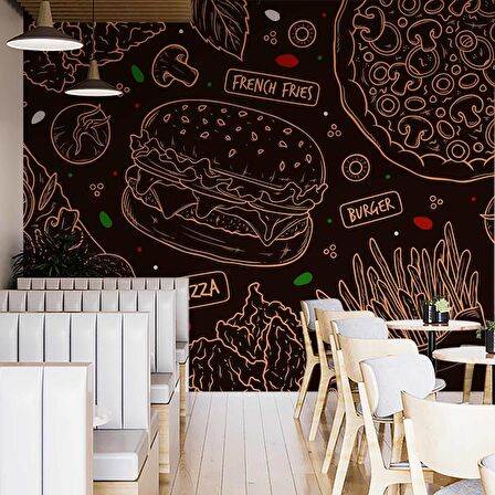 Hamburger Temalı Cafe Duvar Kağıdı Baskı