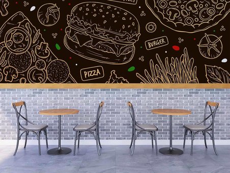 Hamburger Temalı Cafe Duvar Kağıdı Baskı