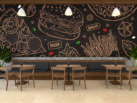Hamburger Temalı Cafe Duvar Kağıdı Baskı