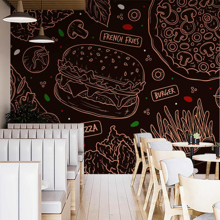 Hamburger Temalı Cafe Duvar Kağıdı Baskı