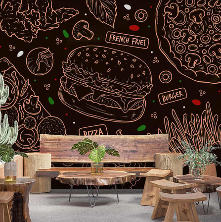 Hamburger Temalı Cafe Duvar Kağıdı Baskı