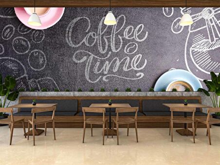 Cafe Desenli-Yazılı Duvar Kağıdı Baskı