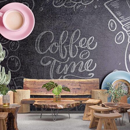 Cafe Desenli-Yazılı Duvar Kağıdı Baskı