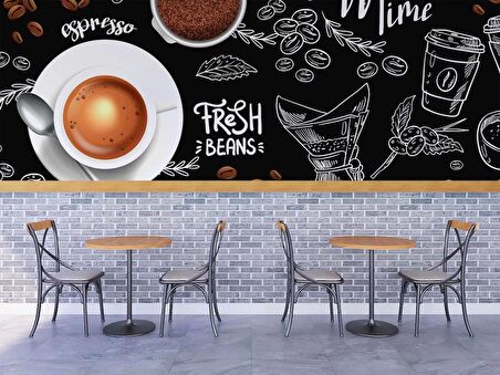 Fincan Ve Cezve Temalı Duvar Kağıdı Baskı