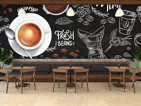 Fincan Ve Cezve Temalı Duvar Kağıdı Baskı