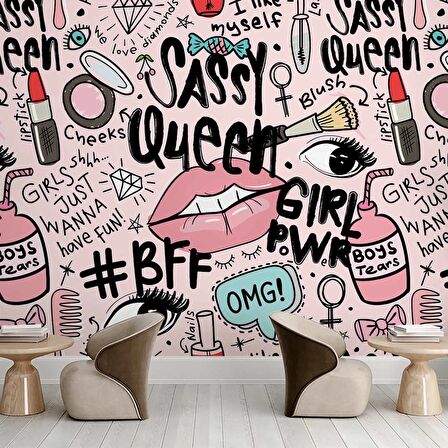 Yazılı Güzellik Merkezi Temalı Duvar Kağıdı Baskı