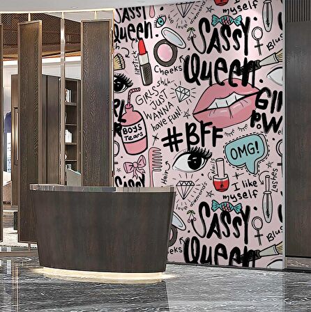 Yazılı Güzellik Merkezi Temalı Duvar Kağıdı Baskı