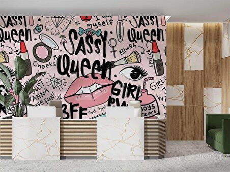 Yazılı Güzellik Merkezi Temalı Duvar Kağıdı Baskı