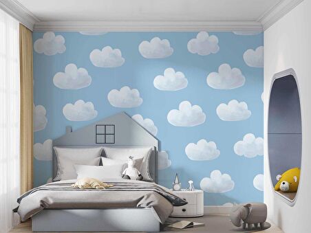 Bulut Desenli Çocuk Odası Duvar Kağıdı Baskı