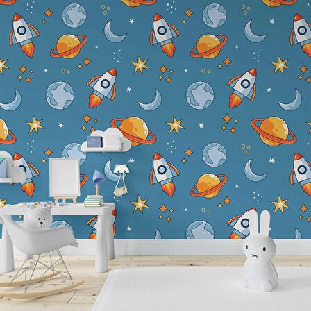 Uzay Temalı Çocuk Odası Duvar Kağıdı Baskı