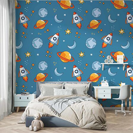 Uzay Temalı Çocuk Odası Duvar Kağıdı Baskı