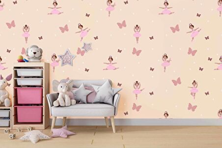 Balerin Kız Temalı Çocuk Odası Duvar Kağıdı Baskı