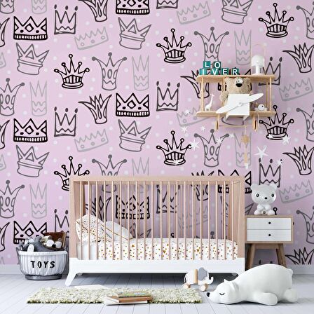 Kraliçe Tacı Temalı Çocuk Odası Duvar Kağıdı Baskı