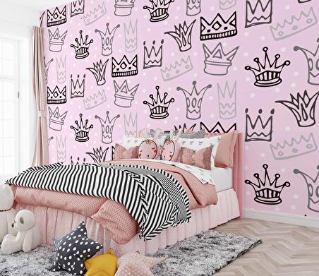 Kraliçe Tacı Temalı Çocuk Odası Duvar Kağıdı Baskı