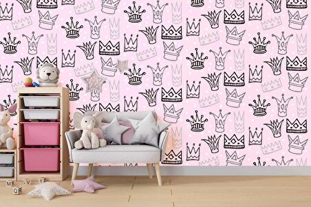 Kraliçe Tacı Temalı Çocuk Odası Duvar Kağıdı Baskı