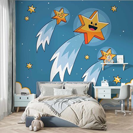 Kayan Yıldız Temalı Çocuk Odası Duvar Kağıdı Baskı