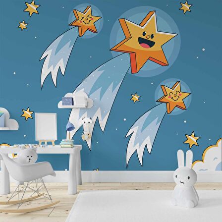 Kayan Yıldız Temalı Çocuk Odası Duvar Kağıdı Baskı