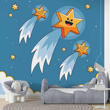 Kayan Yıldız Temalı Çocuk Odası Duvar Kağıdı Baskı
