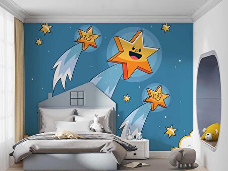 Kayan Yıldız Temalı Çocuk Odası Duvar Kağıdı Baskı
