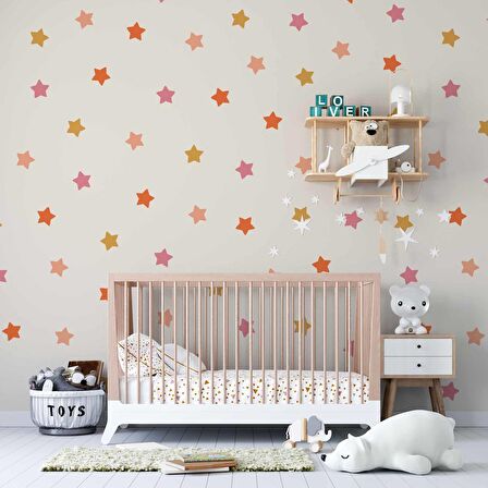 Pembe Yıldız Desenli Çocuk Odası Duvar Kağıdı Baskı