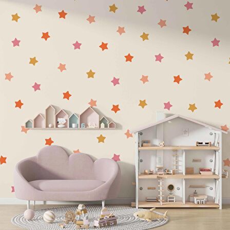 Pembe Yıldız Desenli Çocuk Odası Duvar Kağıdı Baskı